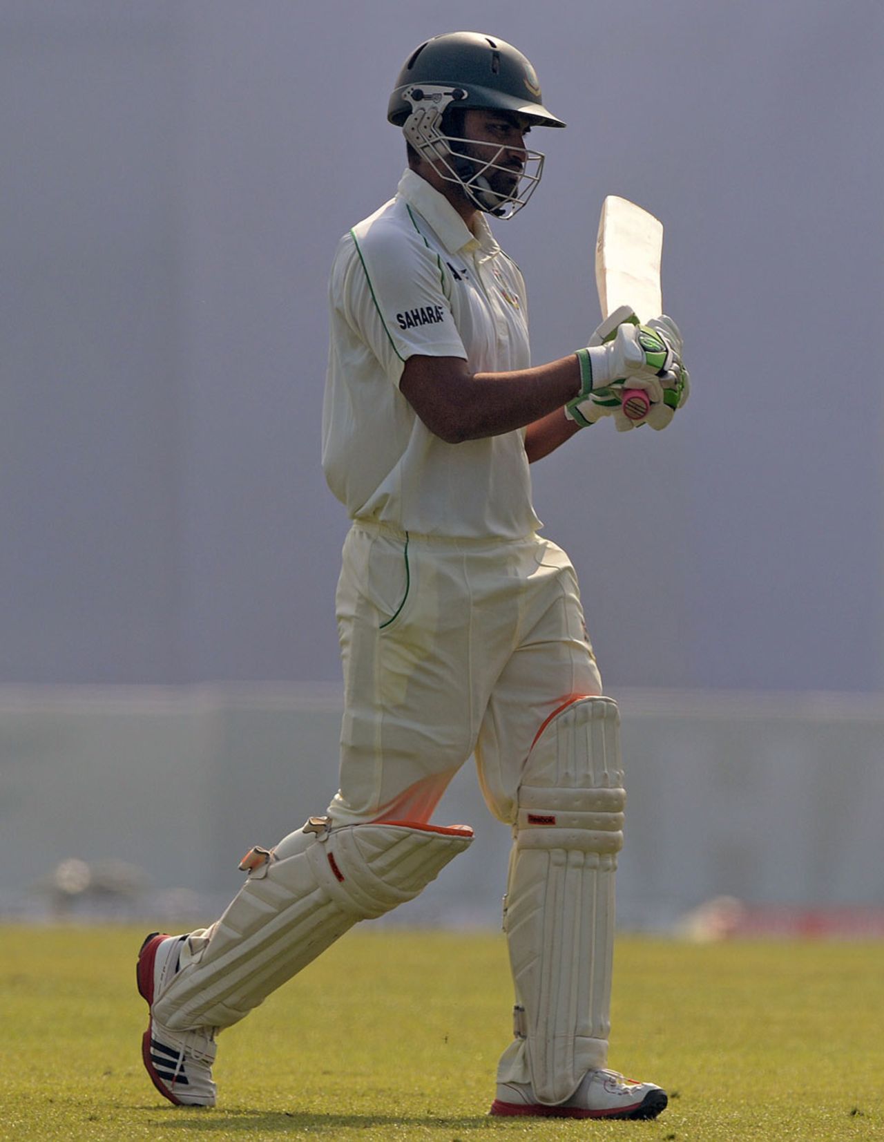 Tamim Iqbal walks back for 6, Bangladesh v Sri Lanka, 1st Test, Mirpur, 1st day, January 27, 2014