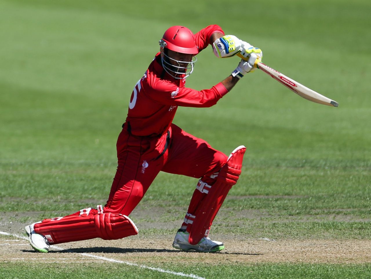 Nizakat Khan of Hong Kong bats during the ICC Cricket World Cup Qualifier match between Namibia and Hong Kong at Mainpower Oval on January 28, 2014 in Rangiora, New Zealand. (Photo by Martin Hunter-IDI/IDI via Getty Images)