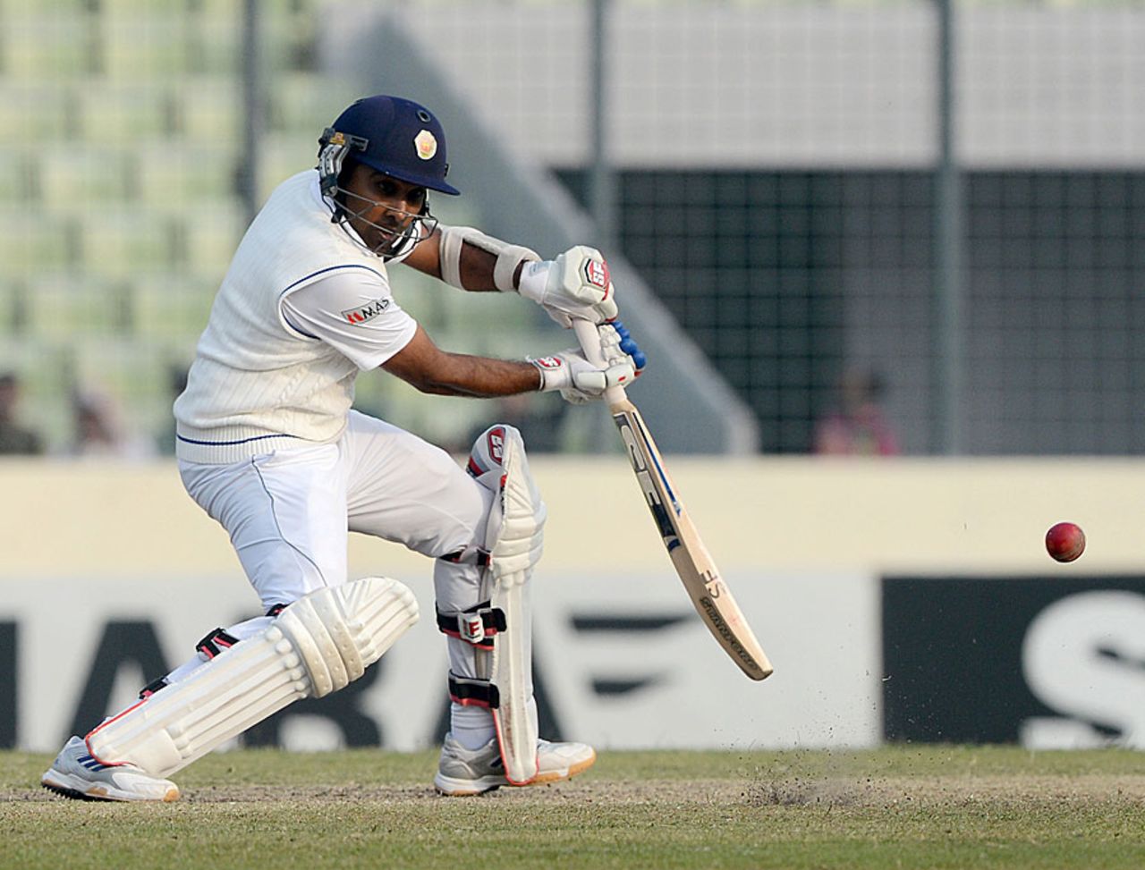 Mahela Jayawardene glides it to the off side, Bangladesh v Sri Lanka, 1st Test, Mirpur, 2nd day, January 28, 2014