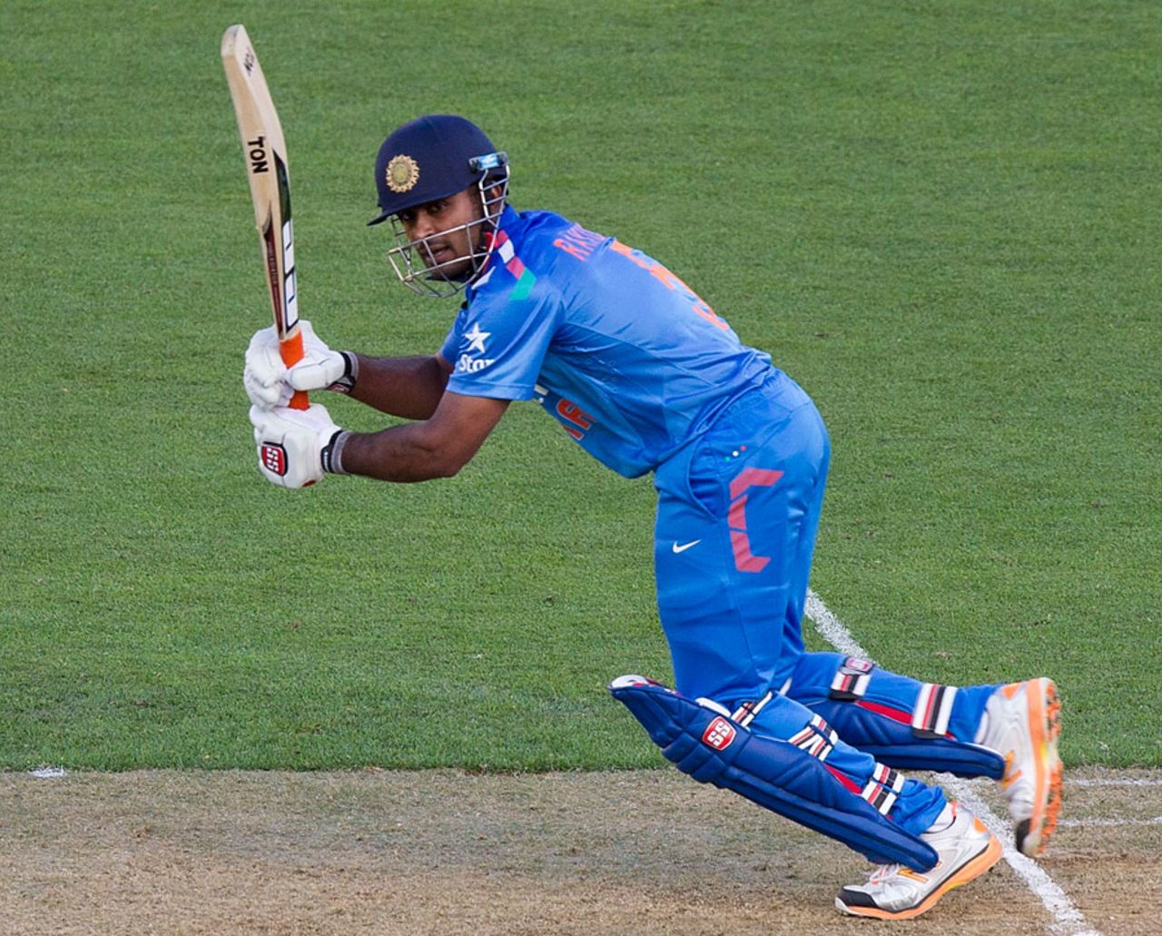 Ambati Rayudu works one away to the leg side, New Zealand v India, 5th ODI, January 31, 2014