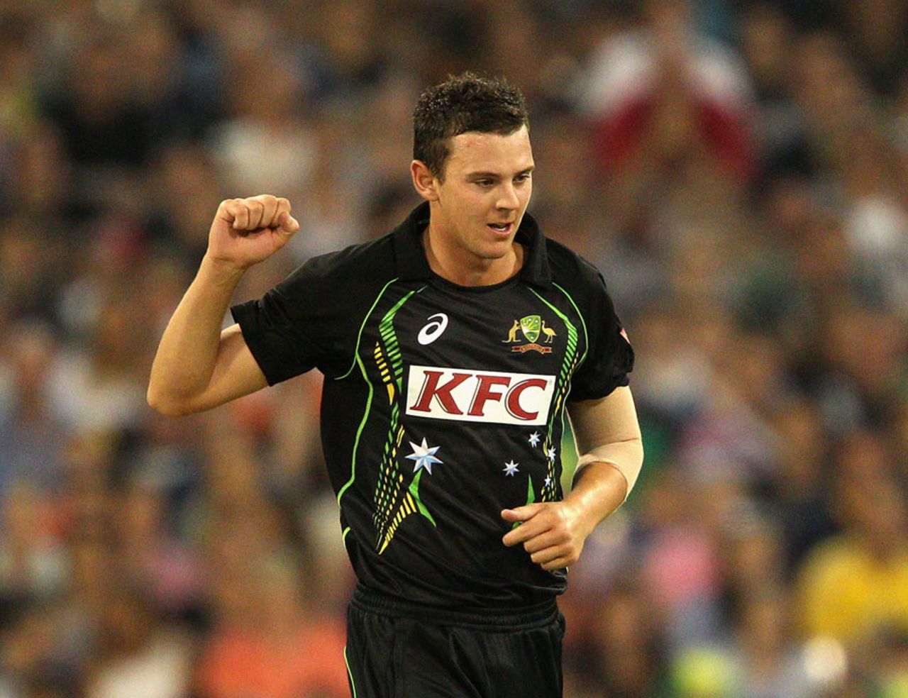 Josh Hazlewood collected his best T20 figures of 4 for 30, Australia v England, 2nd T20, Melbourne, January 31, 2014