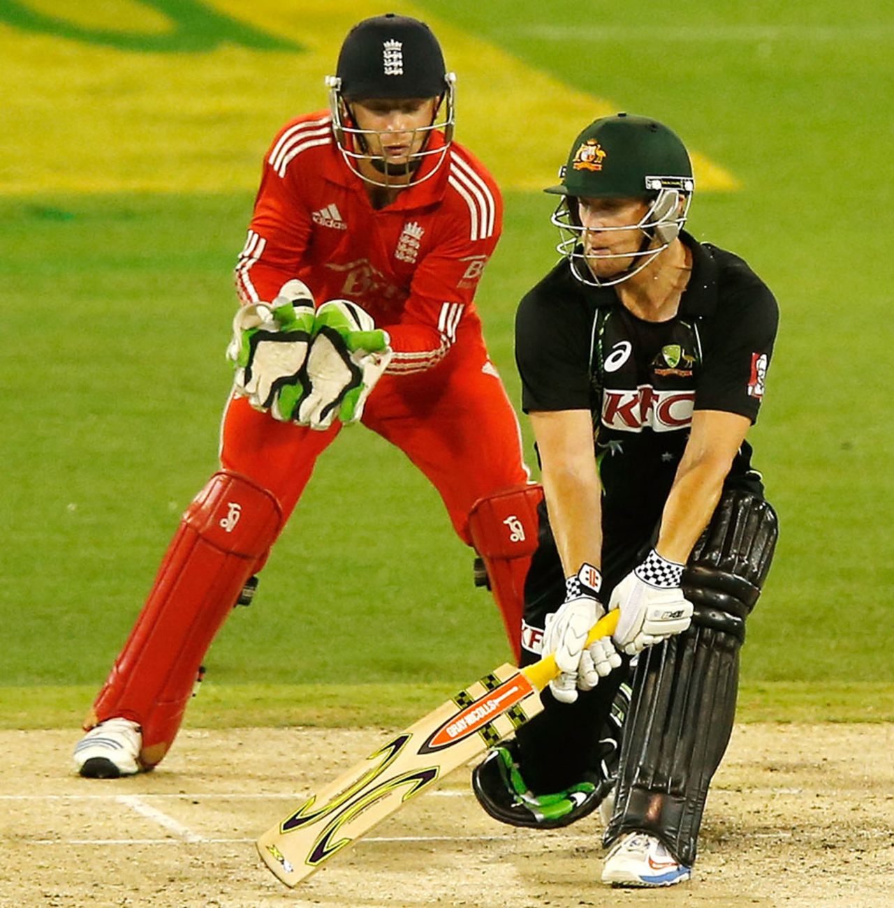 Cameron White plays a delicate reverse sweep, Australia v England, 2nd T20, Melbourne, January 31, 2014