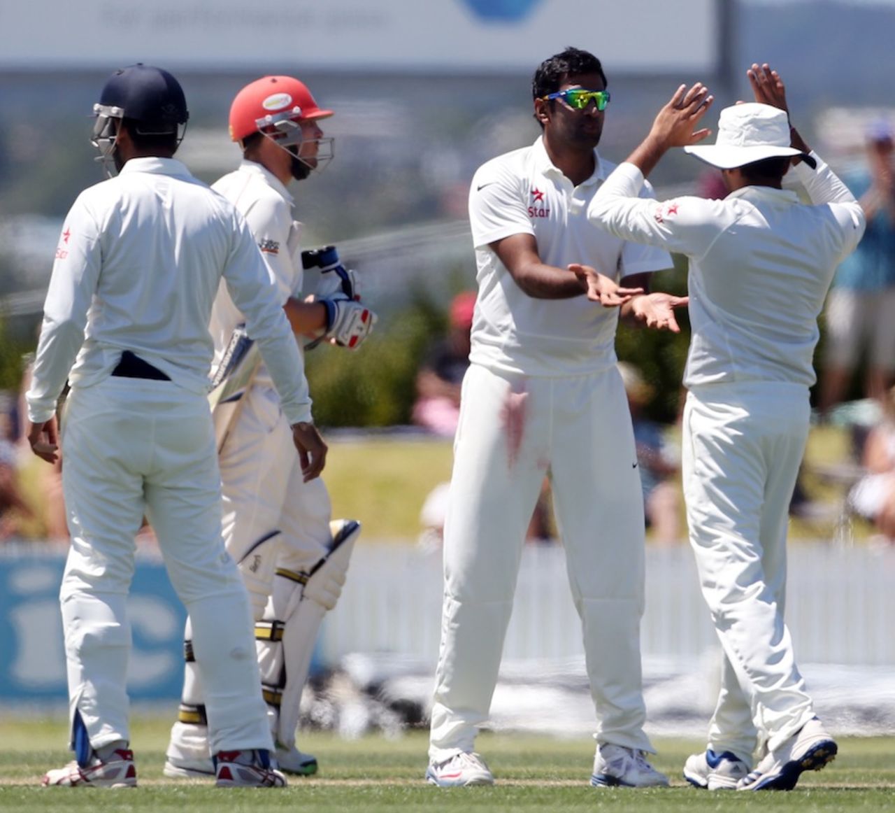 R Ashwin celebrates a wicket, New Zealand XI v Indians, Whangarei, 1st day, February 2, 2014