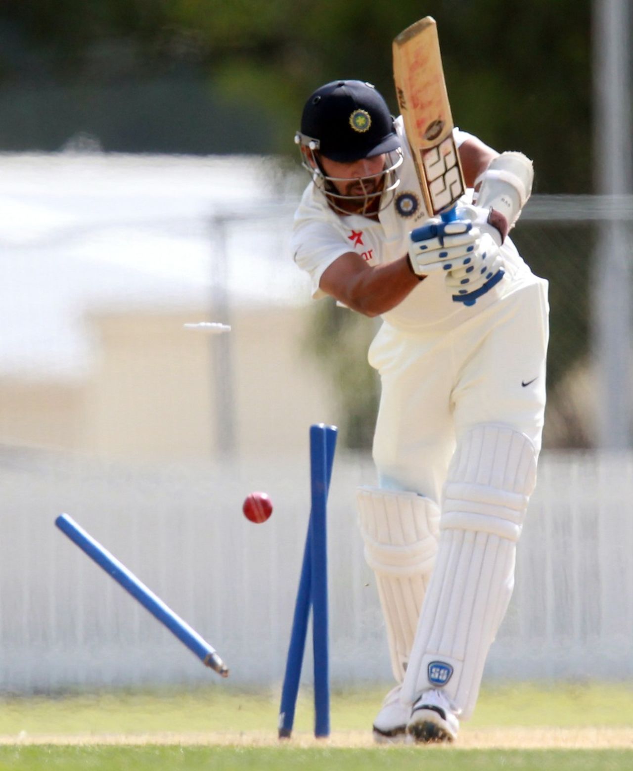 M Vijay is bowled, New Zealand XI v Indians, Whangarei, 2nd day, February 3, 2014
