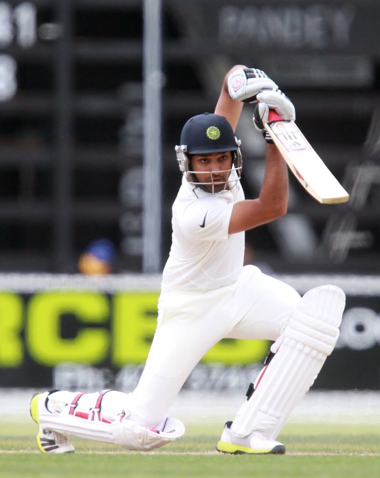 Rohit Sharma drives during his half-century, New Zealand XI v Indians, Whangarei, 2nd day, February 3, 2014