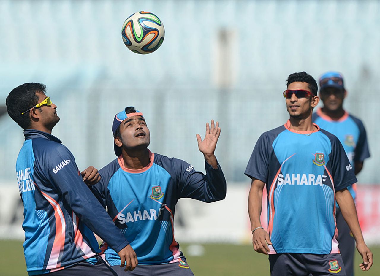 Tamim Iqbal, Shamsur Rahman and Nasir Hossain play football, Chittagong, February 3, 2014