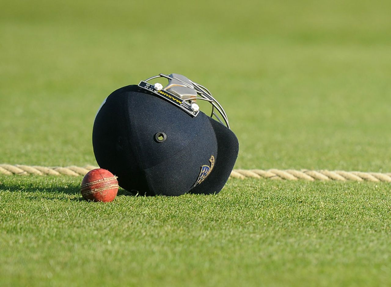 The old ball and player's helmet, Hove, May 1, 2013