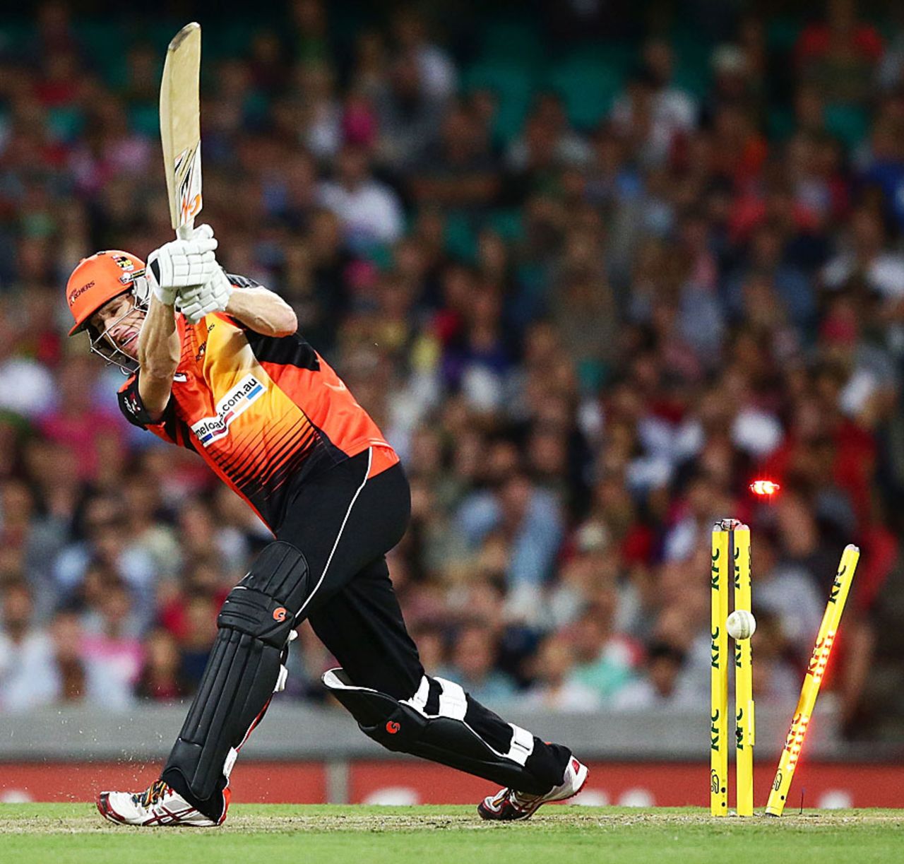 Adam Voges was bowled by Mitchell Starc, Sydney Sixers v Perth Scorchers, BBL 2nd semi-final, Sydney, February 5, 2014