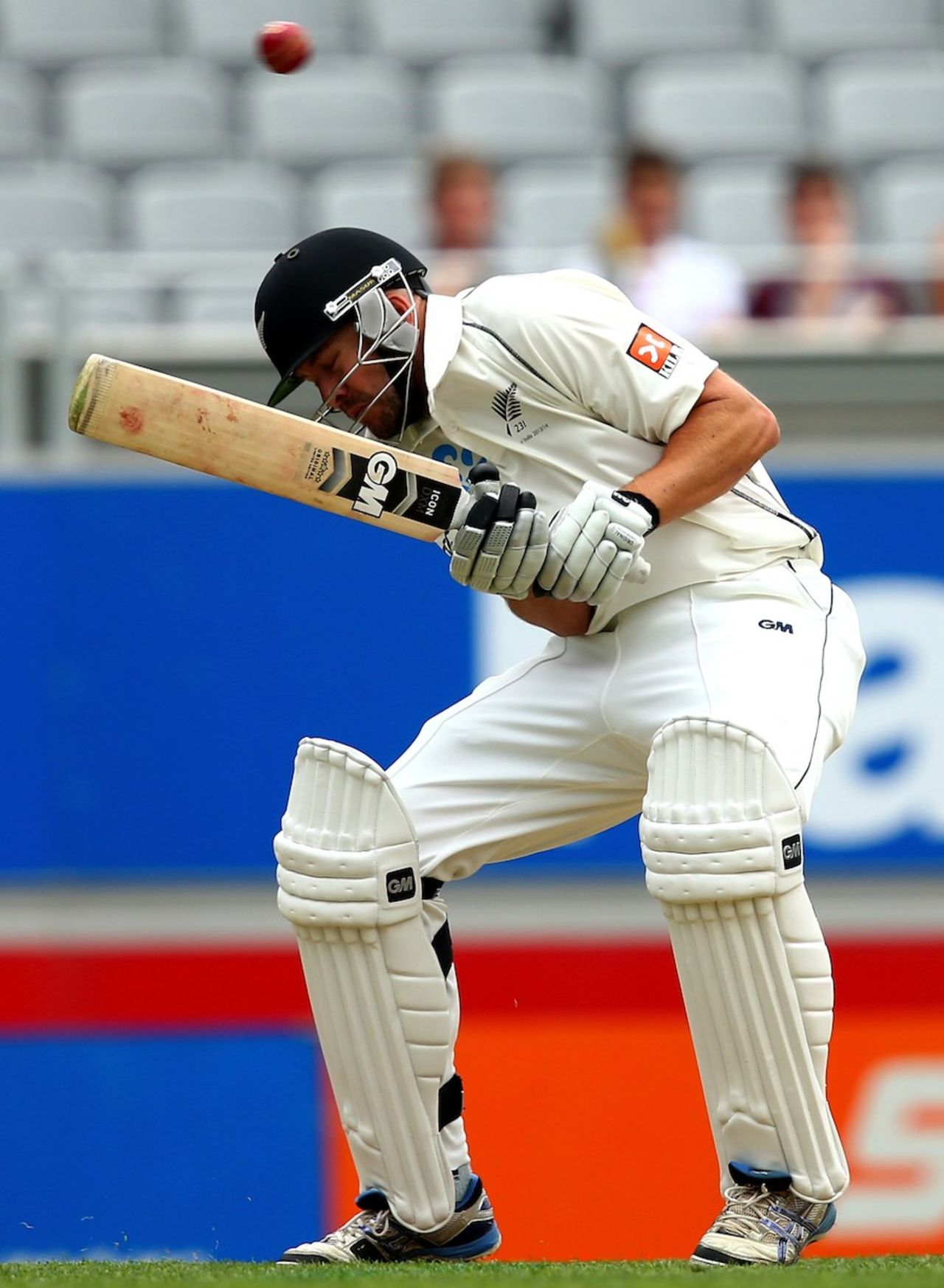 Peter Fulton ducks under a short ball, New Zealand v India, 1st Test, Auckland, 1st day, February 6, 2014