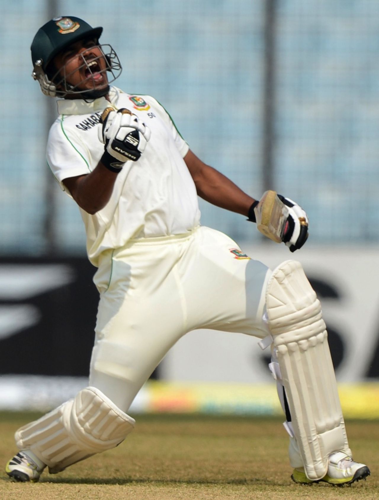 Shamsur Rahman celebrates his hundred, Bangladesh v Sri Lanka, 2nd Test, Chittagong, 3rd day, February 6, 2014
