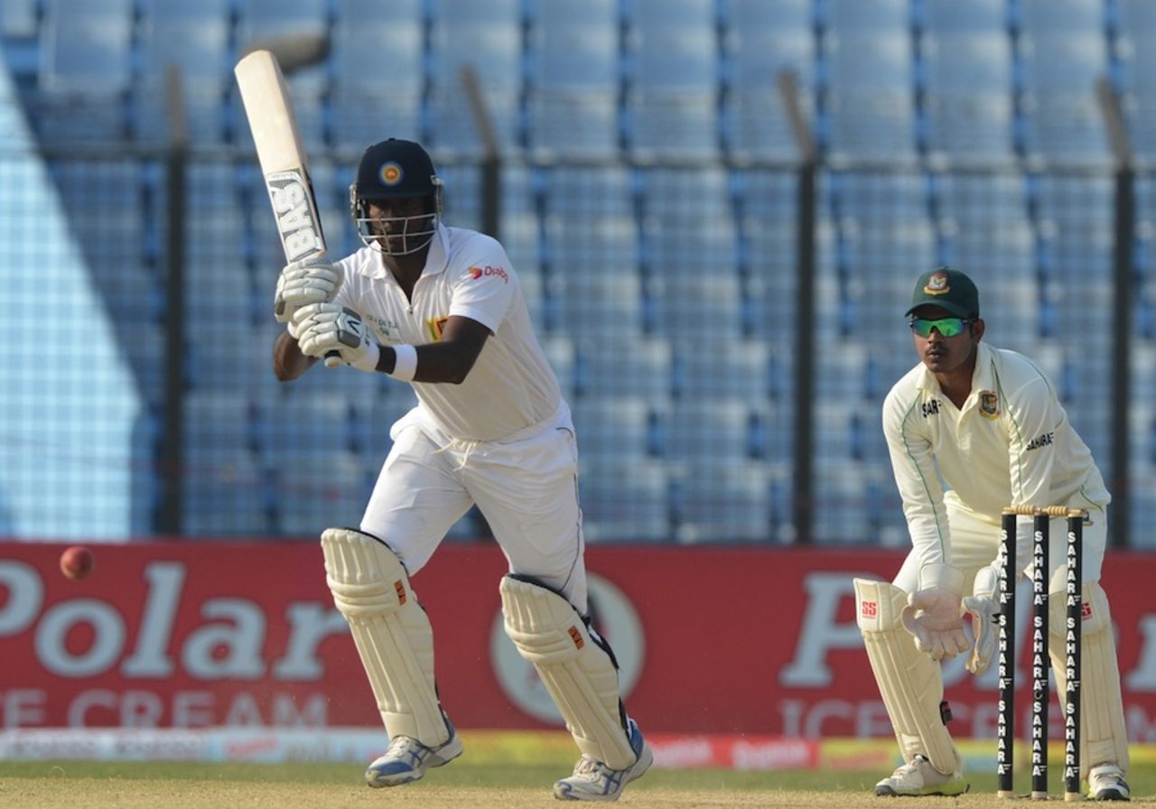 Angelo Mathews clips one to the leg side, Bangladesh v Sri Lanka, 2nd Test, Chittagong, 4th day, February 7, 2014