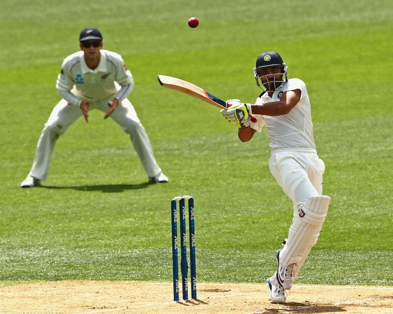 Ravindra Jadeja pulls, New Zealand v India, 1st Test, Auckland, 3rd day, February 8, 2014