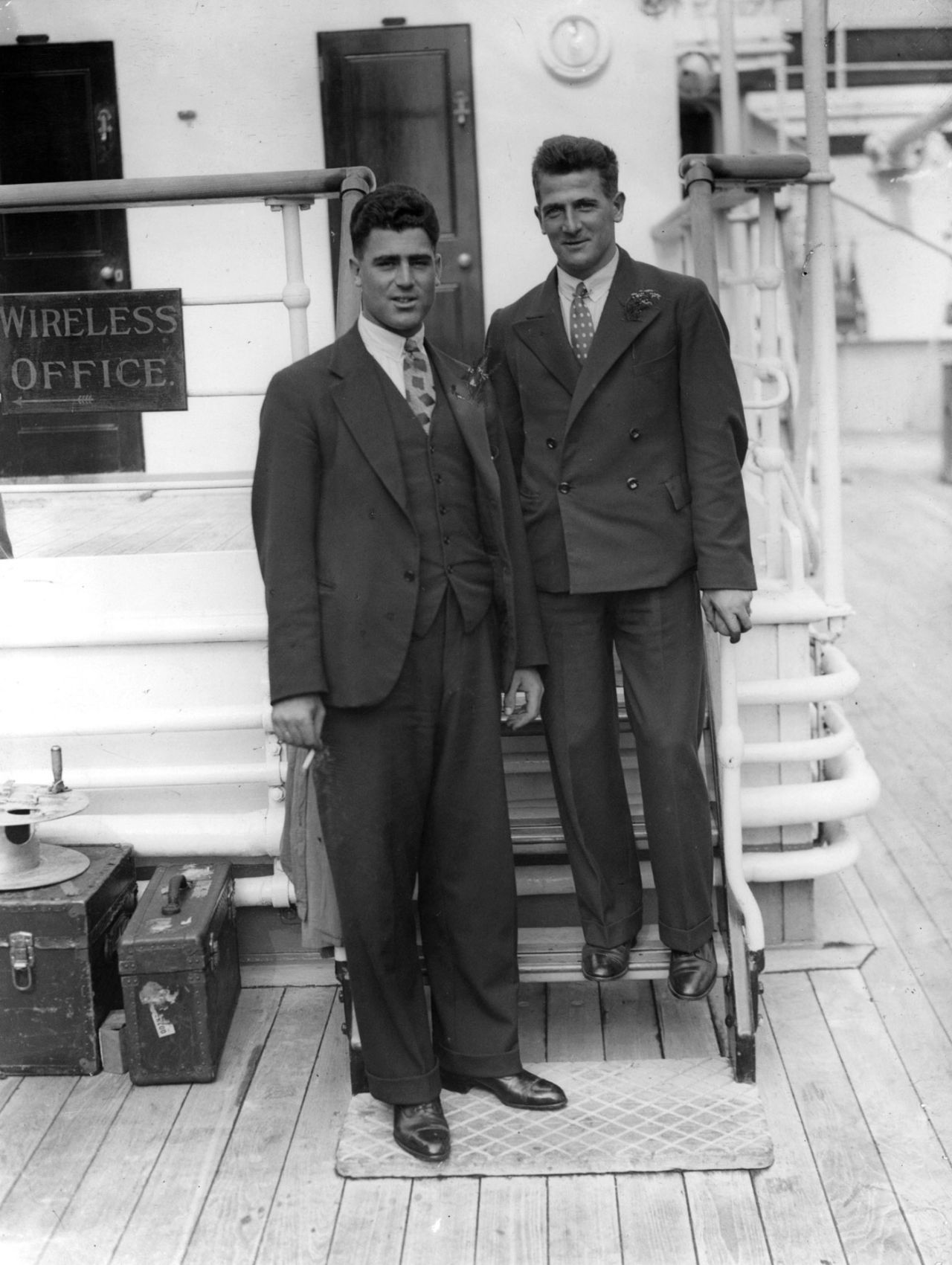 Bill Voce and Harold Larwood on board the <i>Orontes</i> travelling to Australia, September 17, 1932