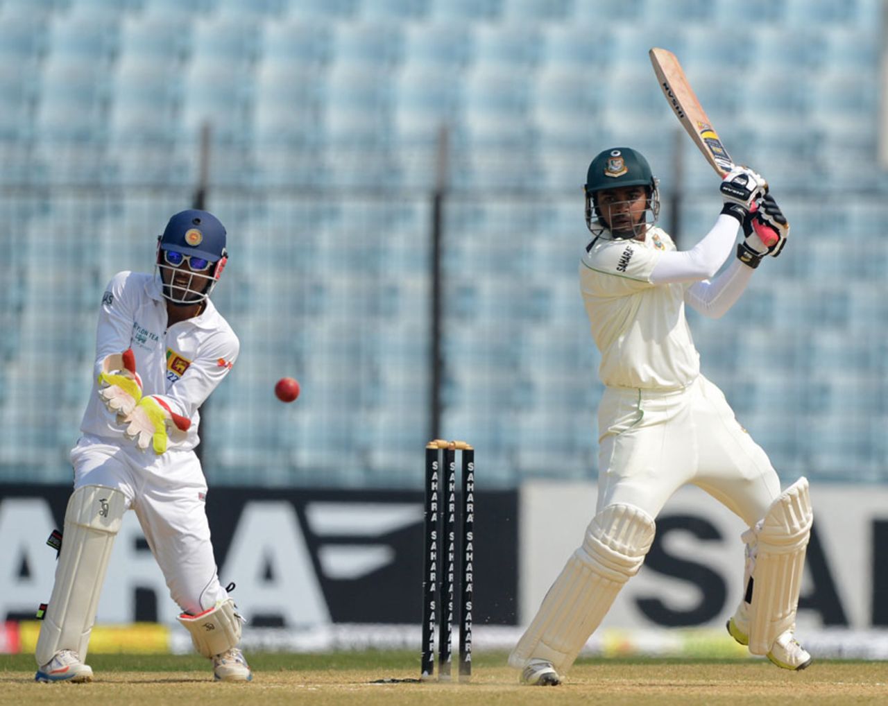Shamsur Rahman attacks the off side, Bangladesh v Sri Lanka, 2nd Test, Chittagong, 5th day, February 8, 2014