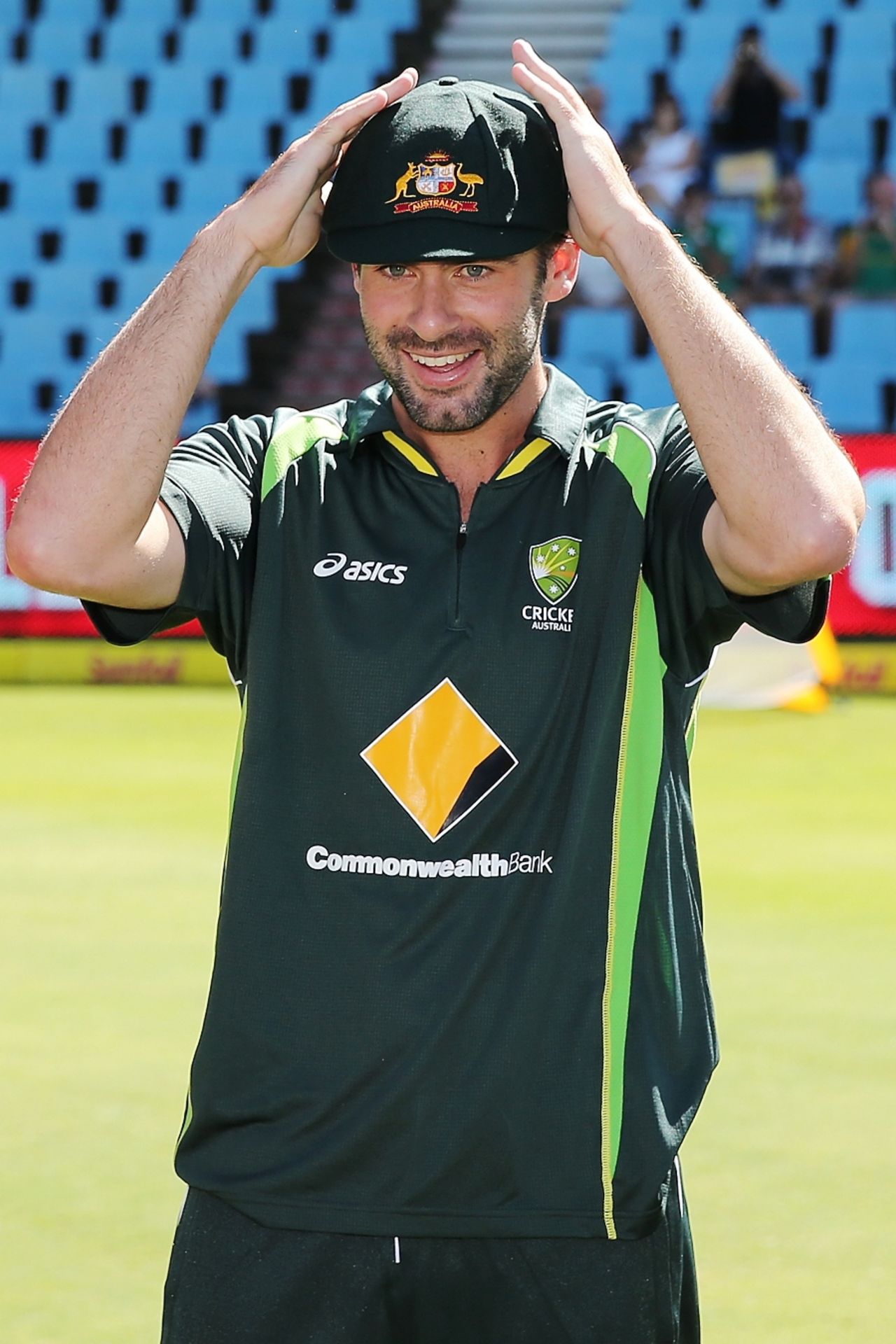 Alex Doolan with his new baggy green cap, South Africa v Australia, 1st Test, Centurion, 1st day, February 12, 2014