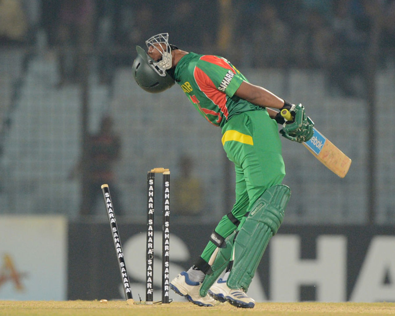 Shakib Al Hasan is distraught after losing his stumps to a slower ball, Bangladesh v Sri Lanka, 1st T20, Chittagong, February 12, 2014