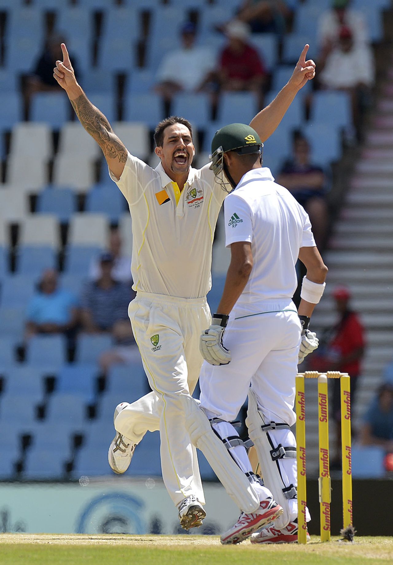 Mitchell Johnson was soon adding to his tally on the third day, South Africa v Australia, 1st Test, Centurion Park, 3rd day, February 14, 2014