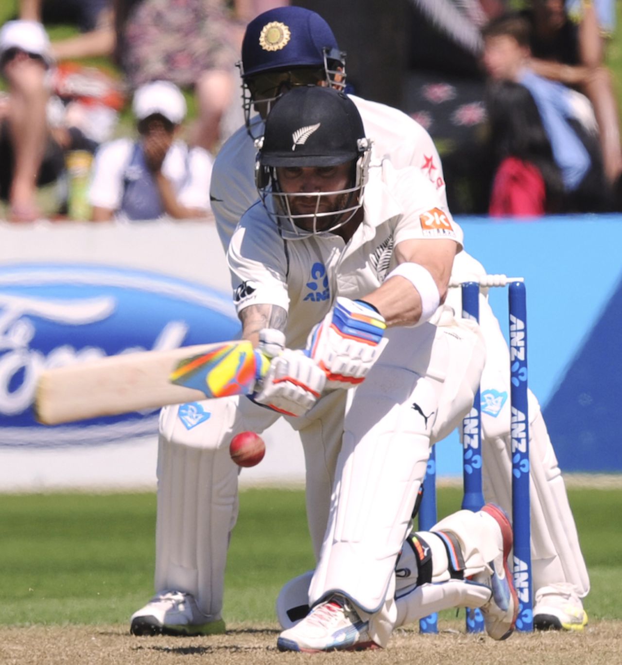 Brendon McCullum prepares to sweep, New Zealand v India, 2nd Test, 3rd day, Wellington, February 16, 2014