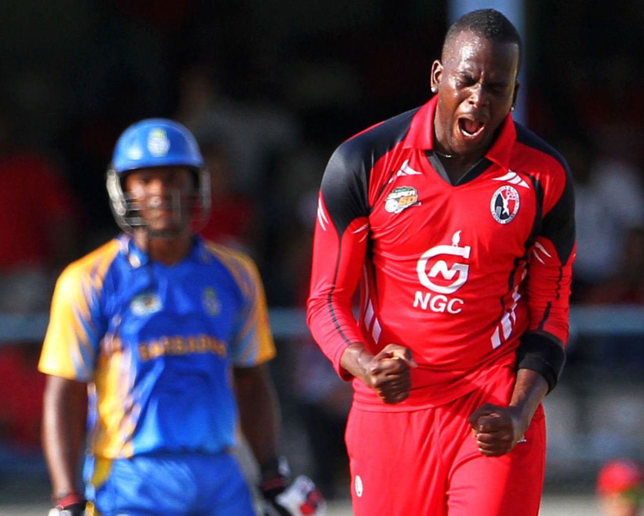 Kevon Cooper exults after taking a wicket, Trinidad & Tobago v Barbados, Nagico Super50, final, Port-of-Spain, February 15, 2014