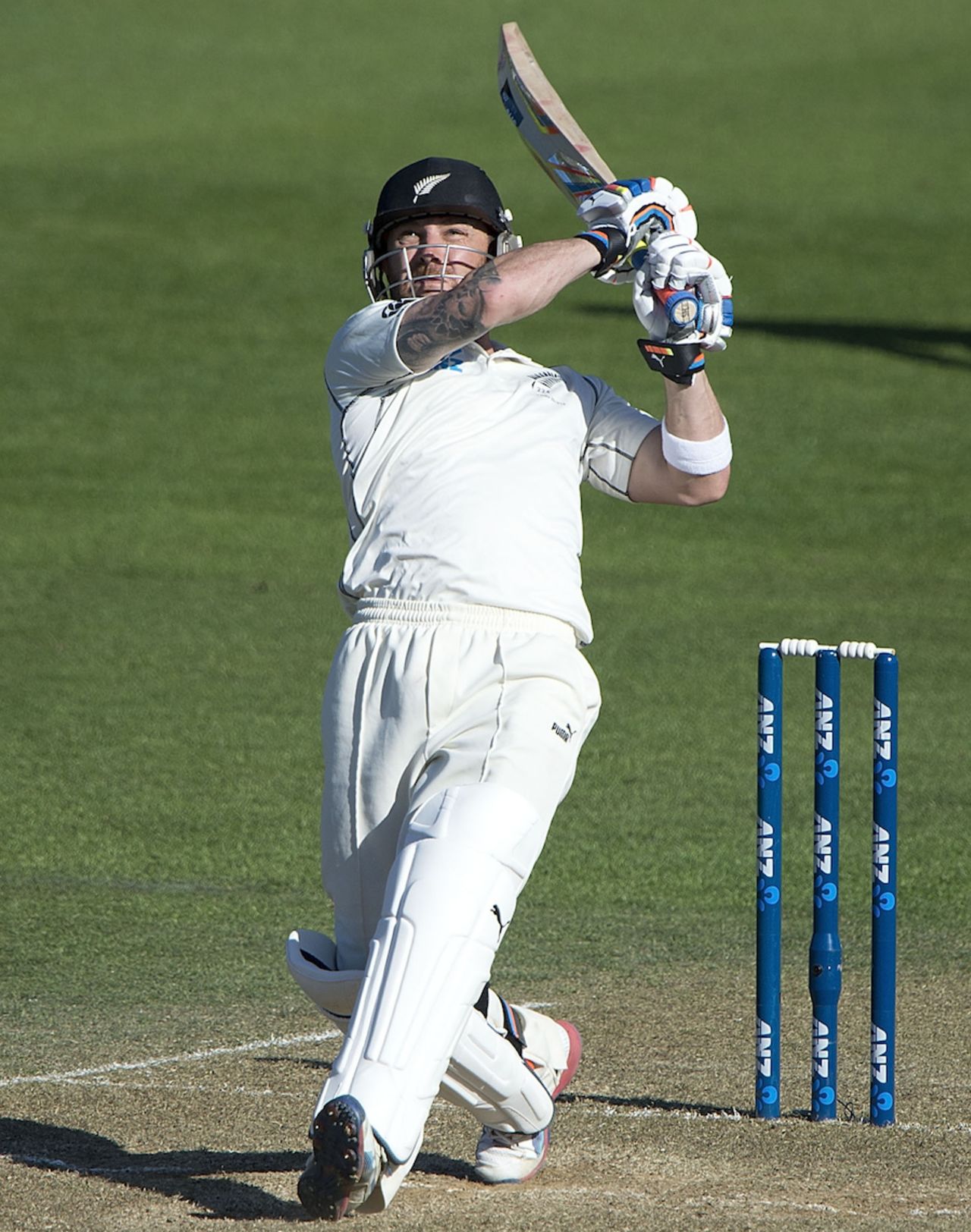 Brendon McCullum smashes a six to reach his century, New Zealand v India, 2nd Test, 3rd day, Wellington, February 16, 2014