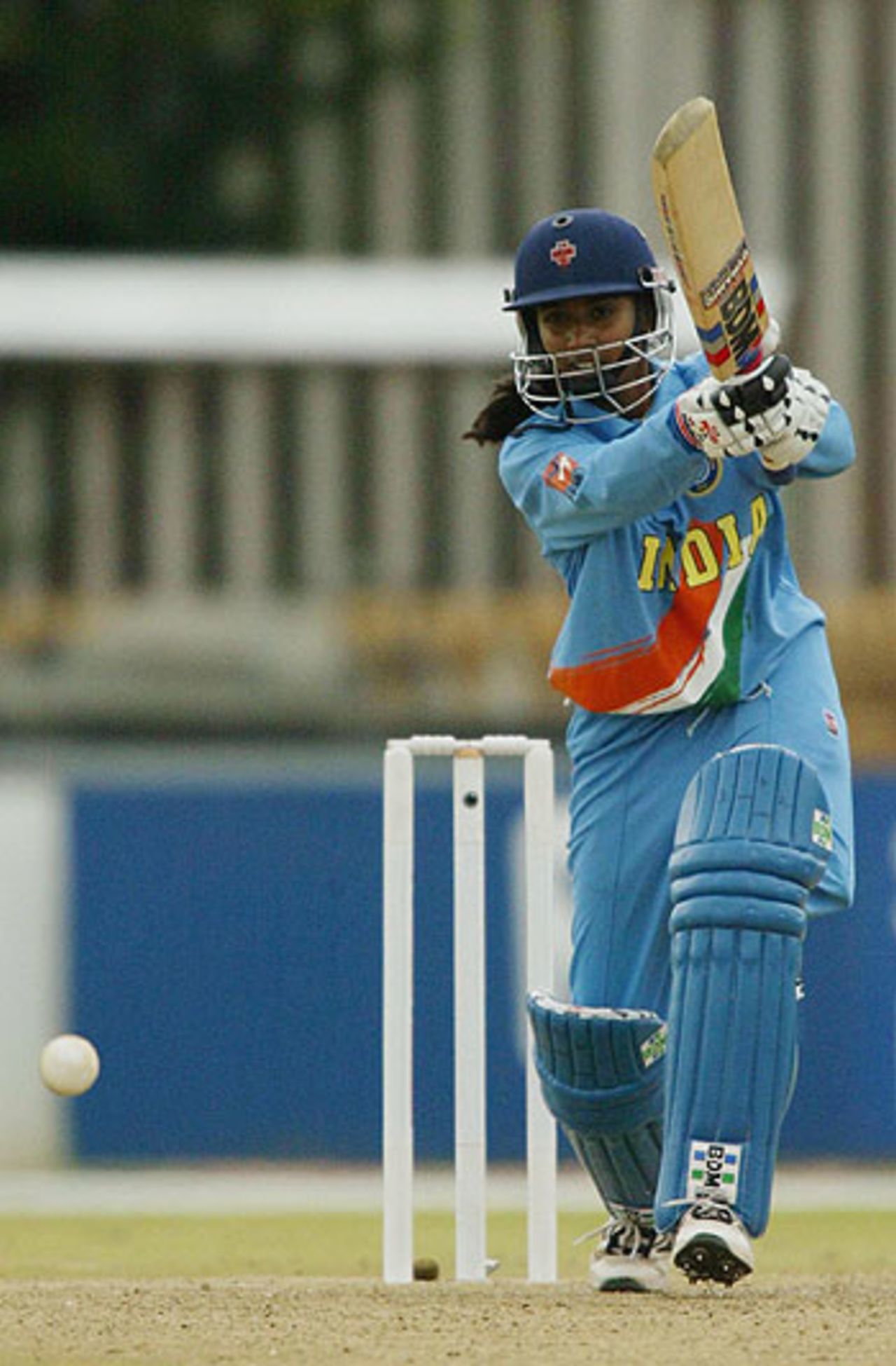 Mithali Raj drives during her unbeaten innings of 91 in the women's World Cup semi-final, India v New Zealand, Potchefstroom, April 7, 2005