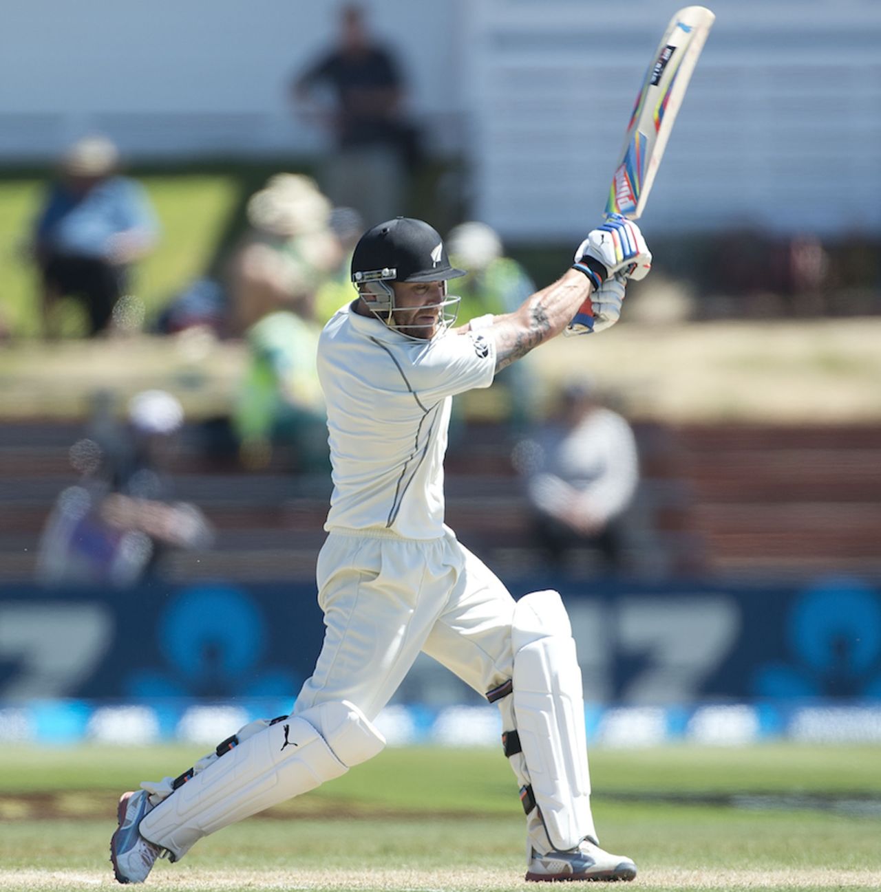 Brendon McCullum slaps one through cover, New Zealand v India, 2nd Test, 4th day, Wellington, February 17, 2014