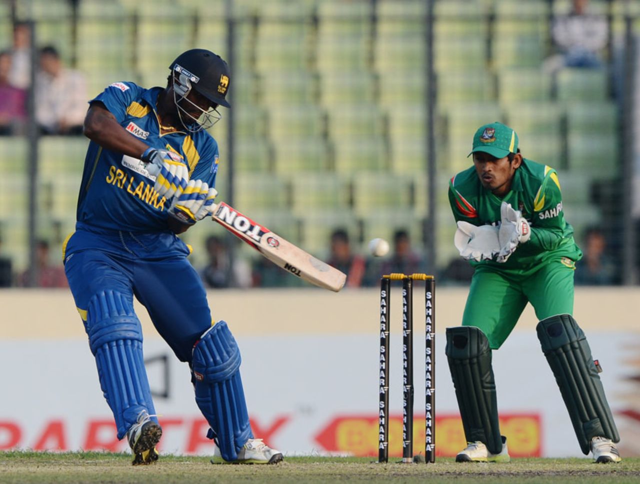 Thisara Perera attacks the offside, Bangladesh v Sri Lanka, 1st ODI, Mirpur, February 17, 2014