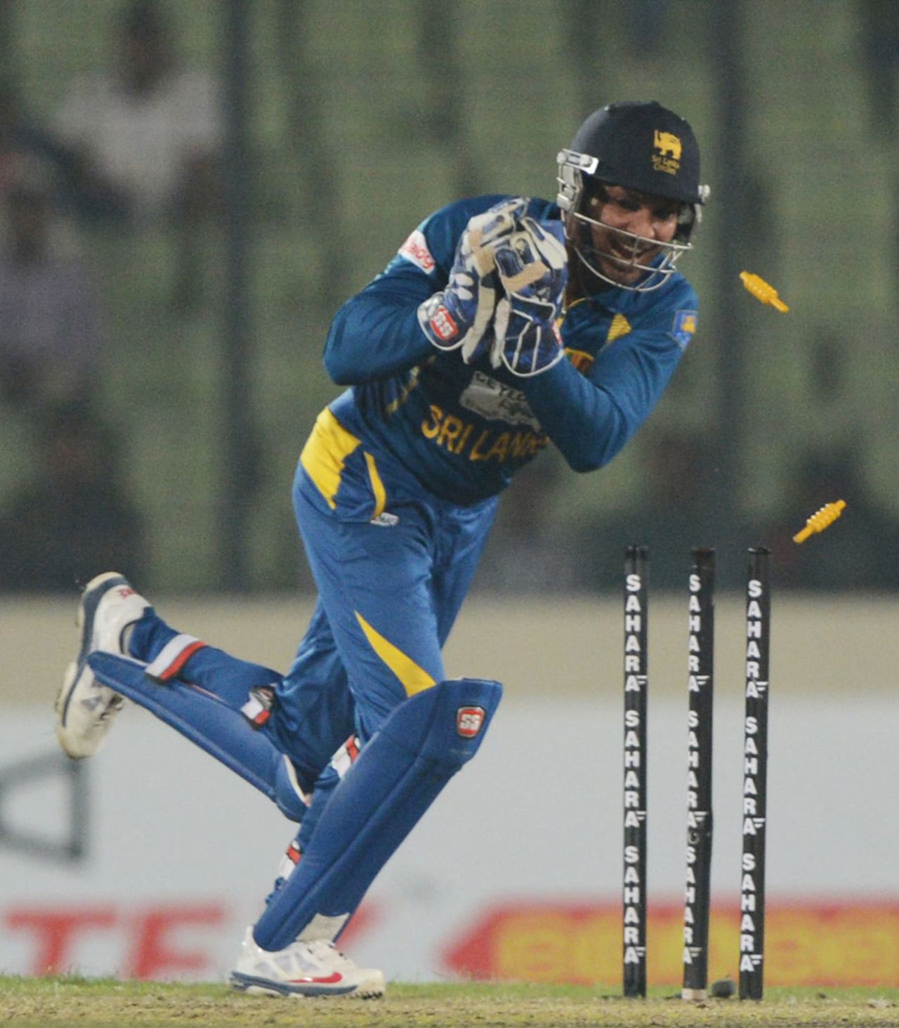 Kumar Sangakkara removes the stumps to get Shakib Al Hasan run-out, Bangladesh v Sri Lanka, 1st ODI, Mirpur, February 17, 2014