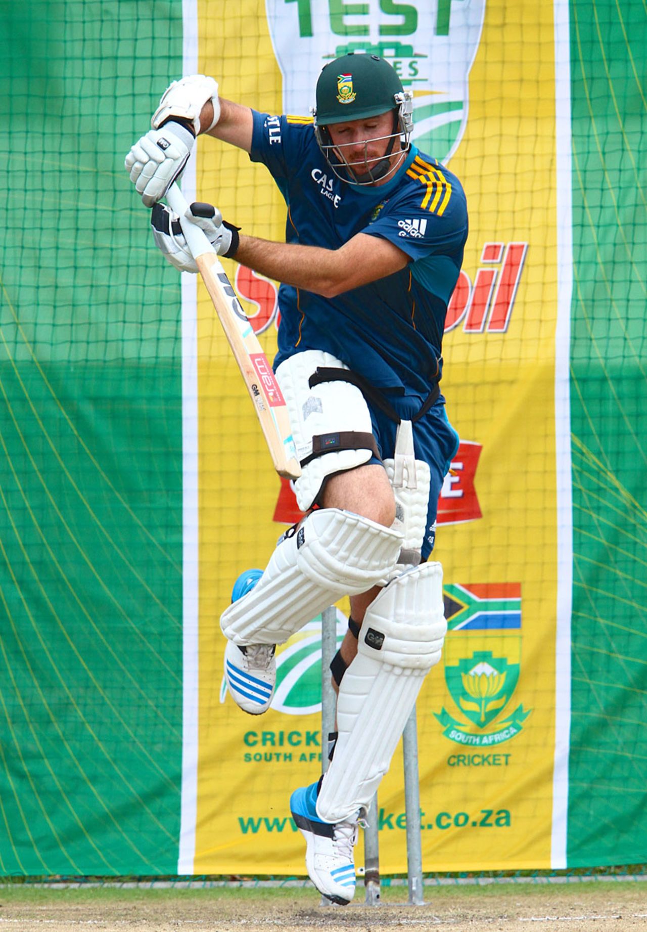 Ready for Mitchell? Graeme Smith gets a working over in the nets, Port Elizabeth, February 19, 2014