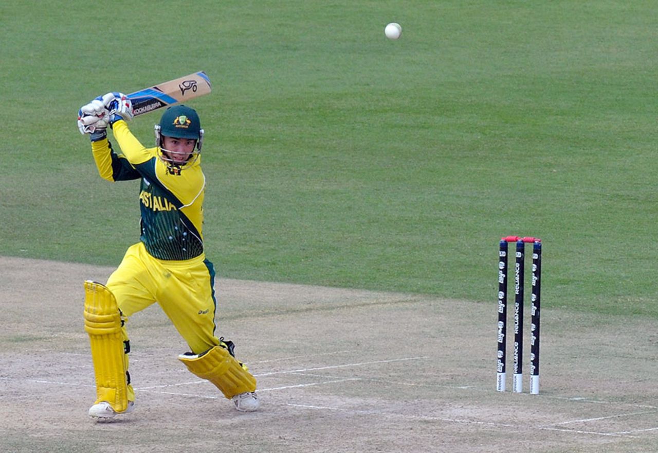 Jake Doran carves the ball over the off side, ICC Under-19 World Cup, Australia v Bangladesh, Abu Dhabi, February 19, 2014