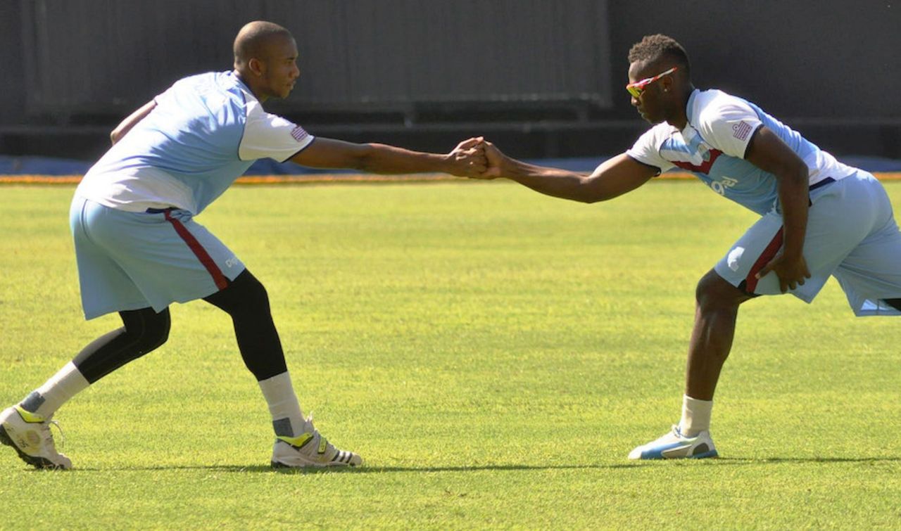 Miguel Cummins and Andre Russell during training, Kingston, February 17, 2014