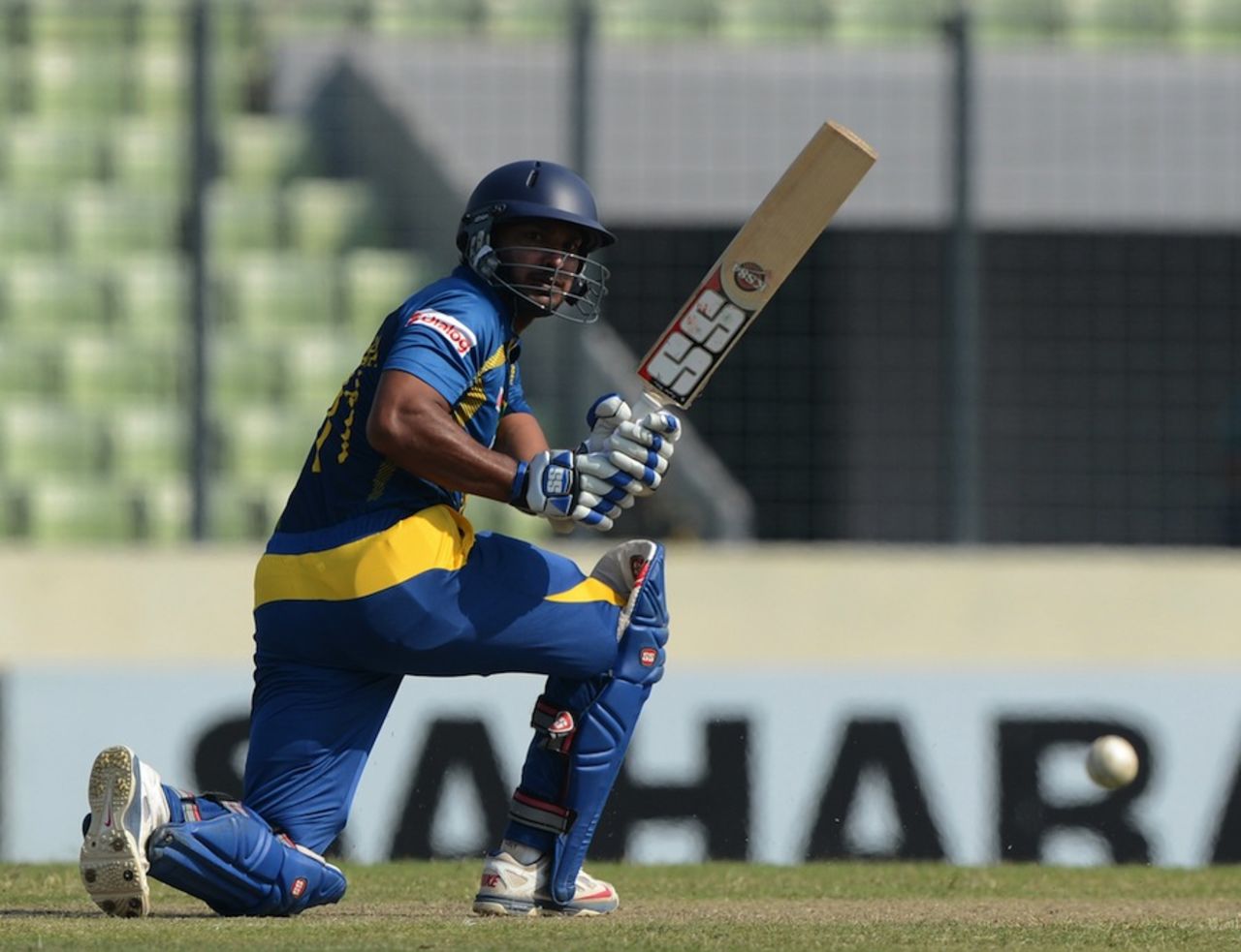 Kumar Sangakkara executes a sweep, Bangladesh v Sri Lanka, 2nd ODI, Mirpur, February 20, 2014
