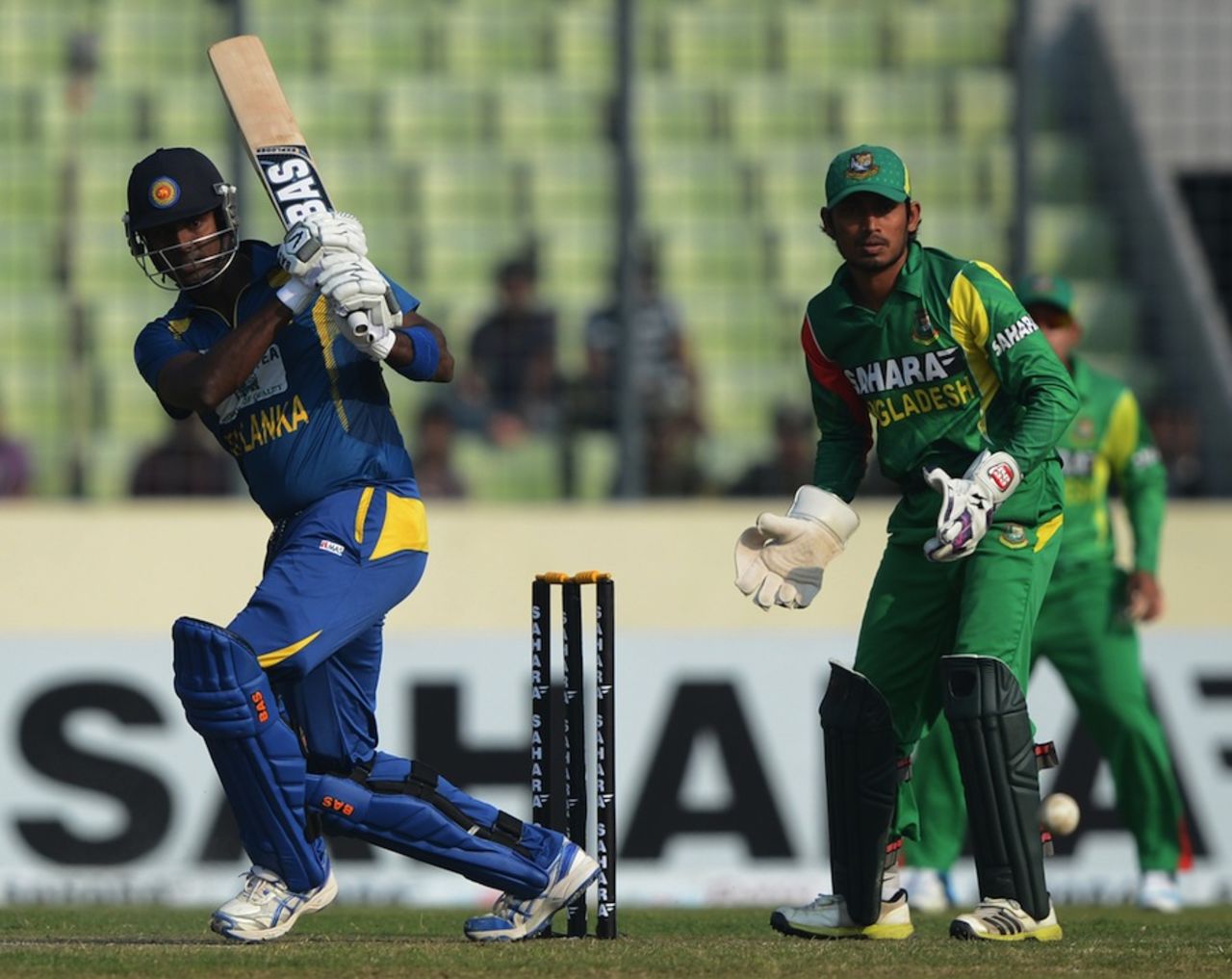Angelo Mathews steers one to the leg side, Bangladesh v Sri Lanka, 2nd ODI, Mirpur, February 20, 2014