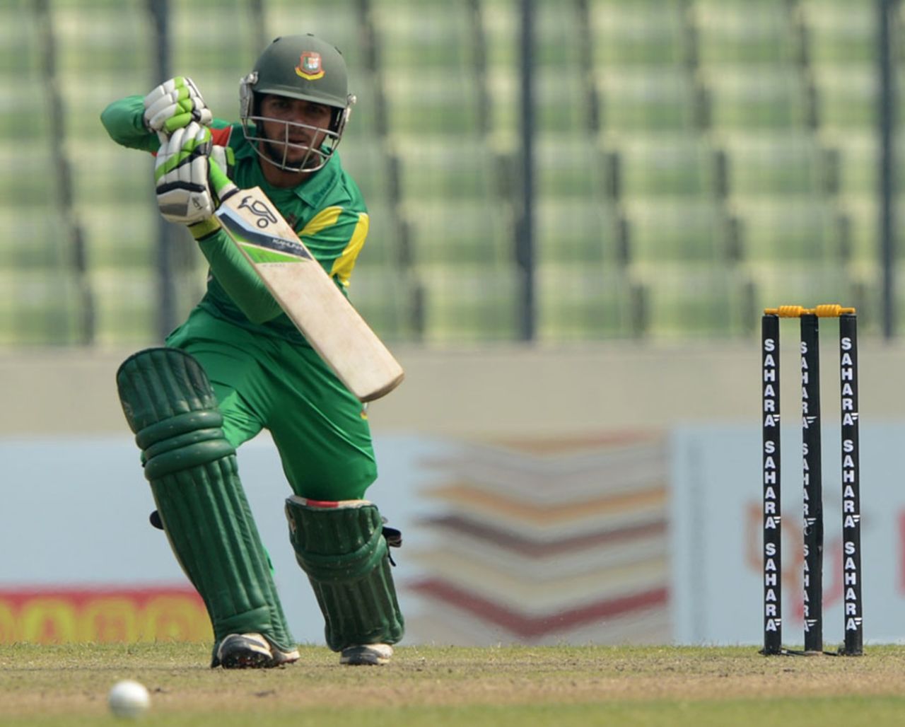 Mominul Haque drives down the ground, Bangladesh v Sri Lanka, 3rd ODI, Mirpur, February 22, 2014