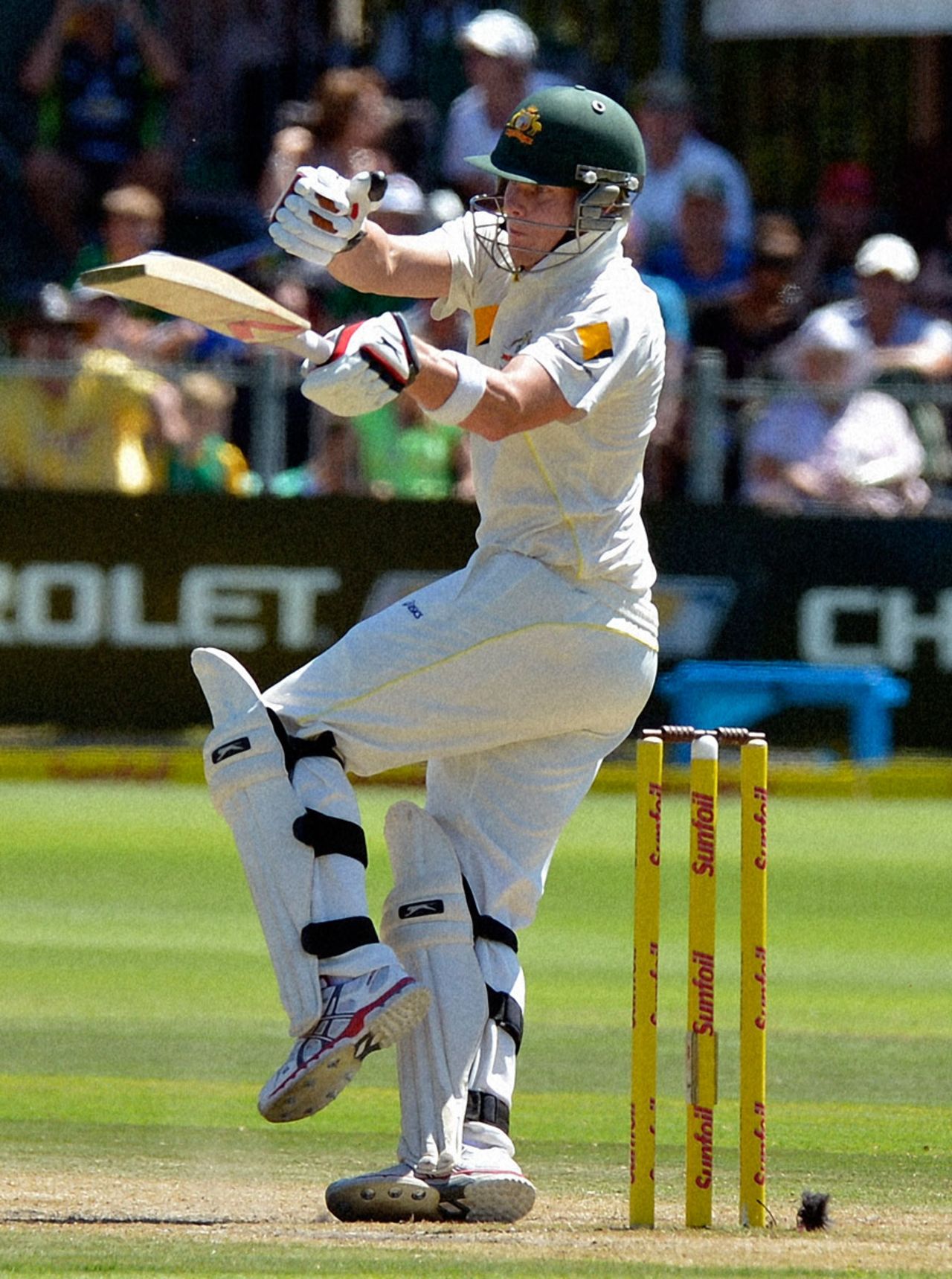 Steven Smith loses control of a pull, South Africa v Australia, 2nd Test, Port Elizabeth, 3rd day, February 22, 2014