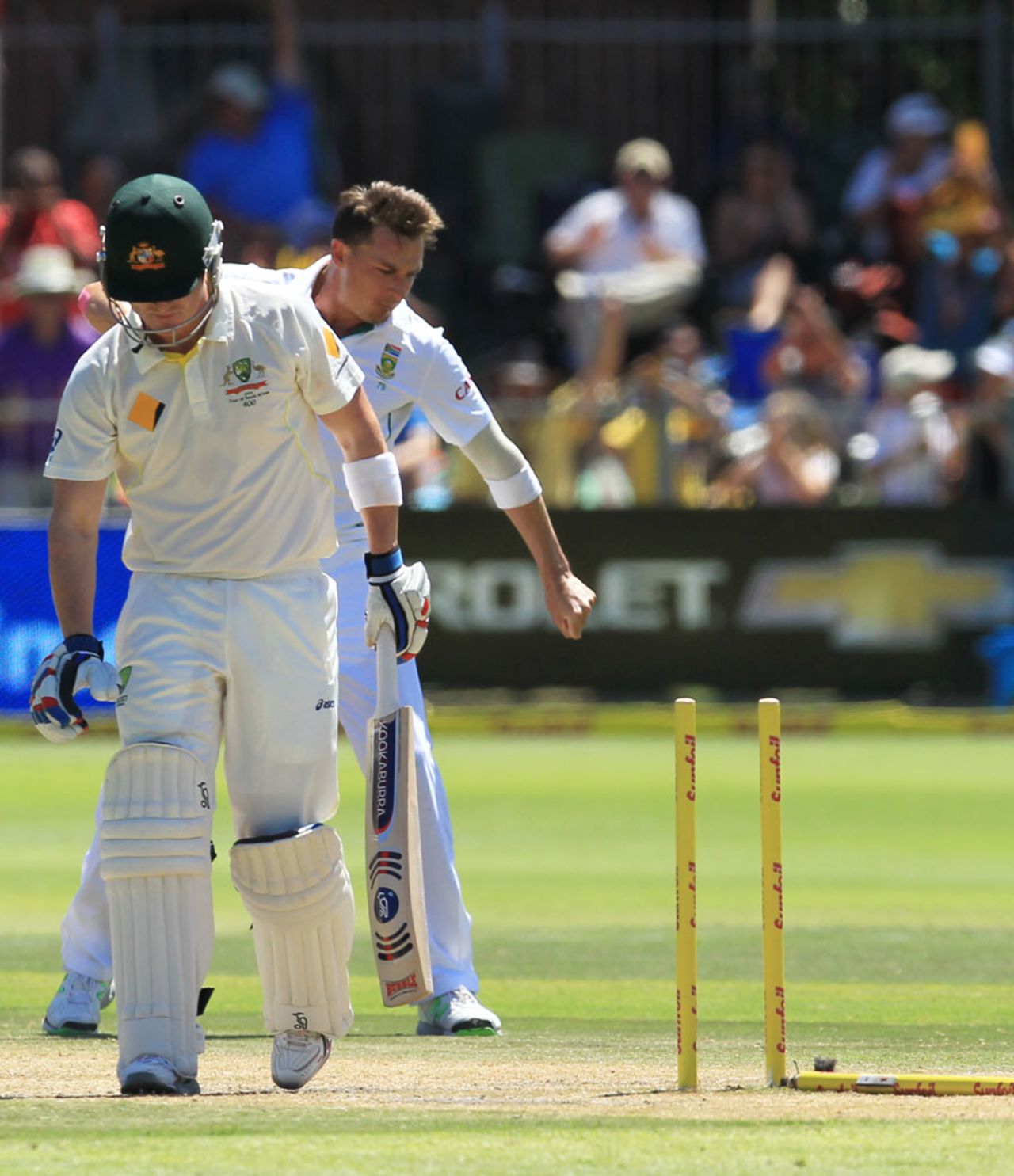 Dale Steyn flattened Brad Haddin's middle stump, South Africa v Australia, 2nd Test, Port Elizabeth, 3rd day, February 22, 2014