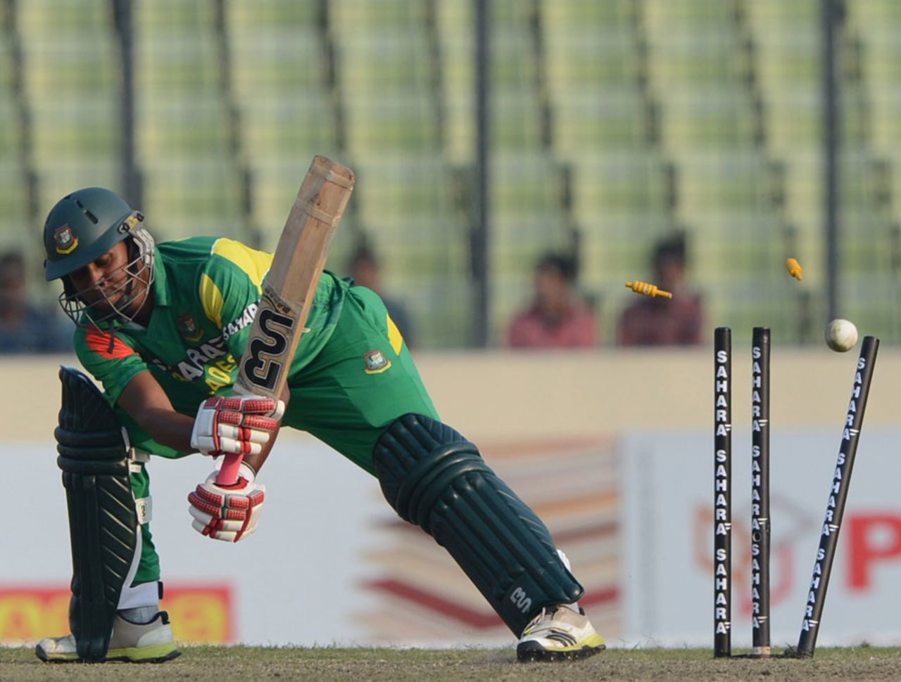 Sohag Gazi is bowled, Bangladesh v Sri Lanka, 3rd ODI, Dhaka, February 22, 2014
