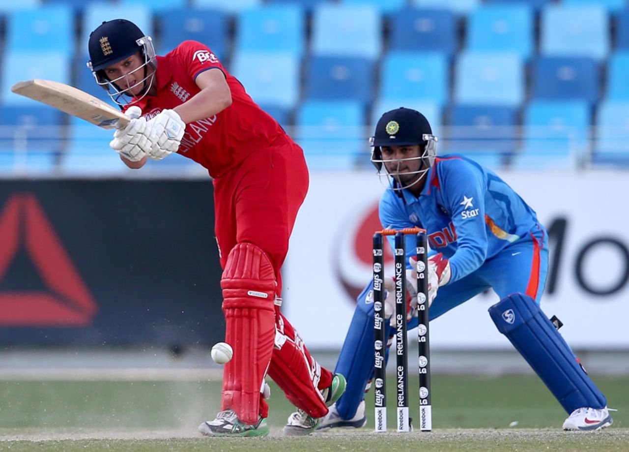 Joe Clarke works the ball on to the leg side, India v England, Under-19 World Cup 2014, quarter-final, Dubai, February 22, 2014