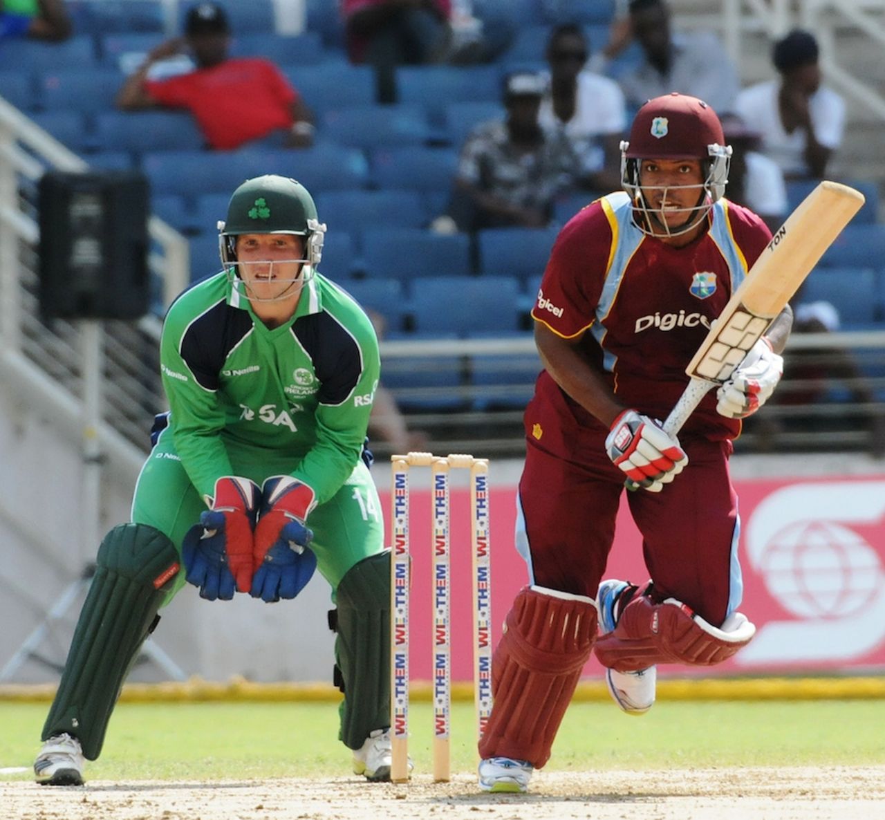 Kieran Powell pushes one to the on side, West Indies v Ireland, only ODI, Kingston, February 23, 2014