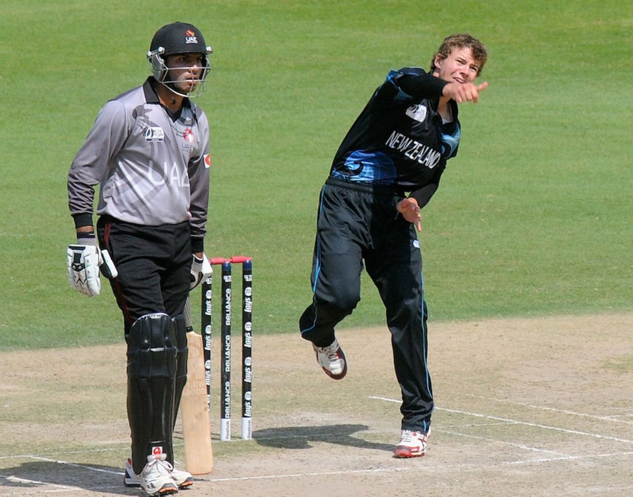 Josh Finnie picked up two wickets in his three overs, UAE v New Zealand, 2nd Plate Semi-Final, Under-19 World Cup, Abu Dhabi, February 25, 2014