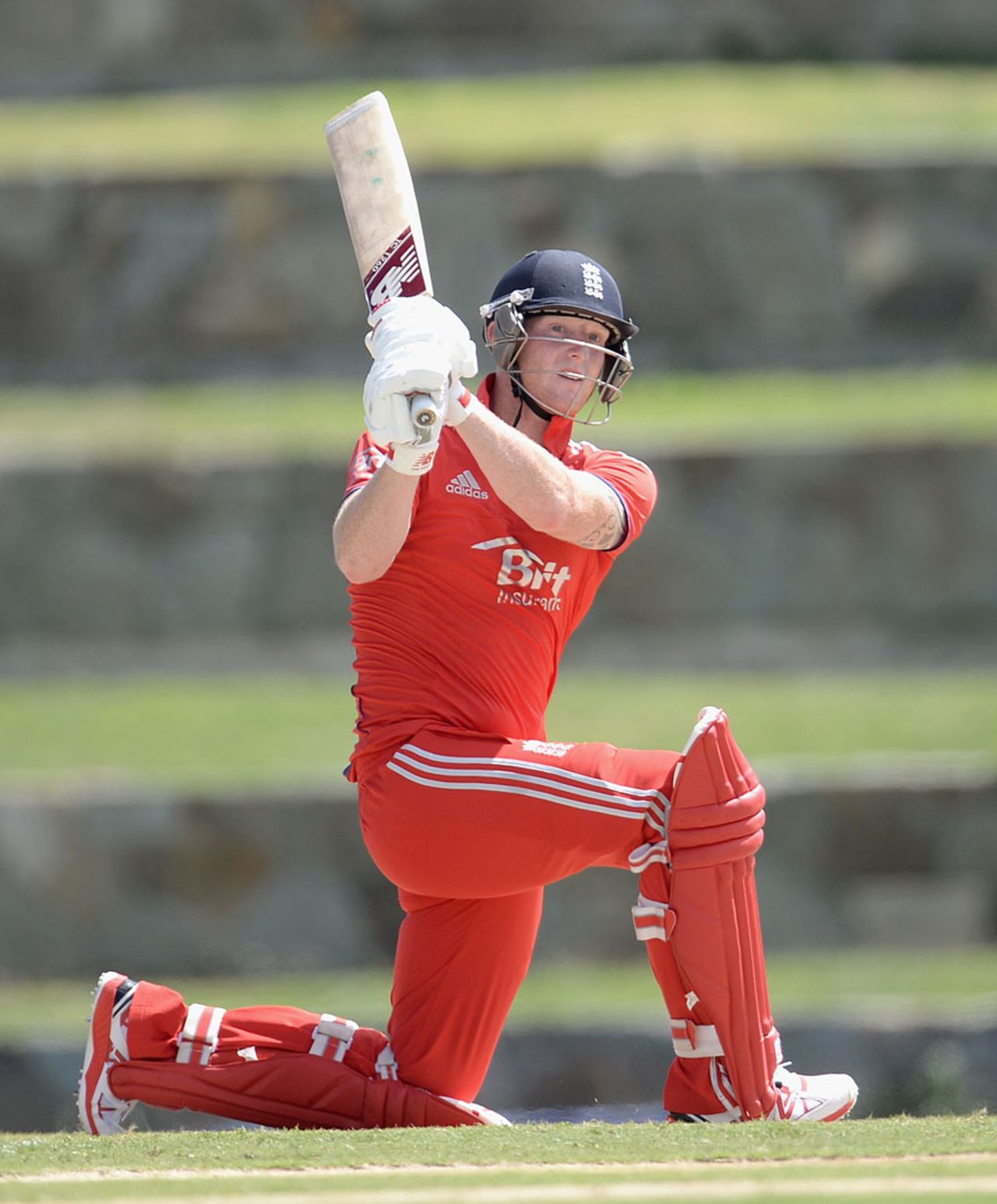 Ben Stokes slog-sweeps during his 58, UWI Vice Chancellor's XI v England XI, Tour match, February 25, 2014