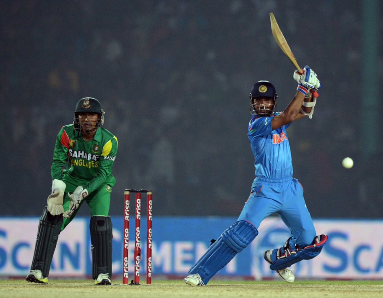 Ajinkya Rahane punches through the covers, Bangladesh v India, Asia Cup 2014, Fatullah, February 26, 2014