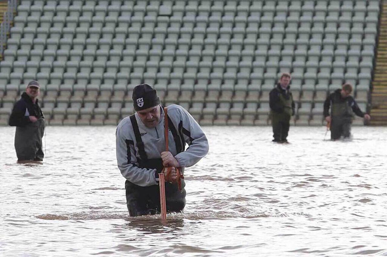 The severe flooding has left major battles for the Worcestershire groundstaff, New Road, February 18, 2014