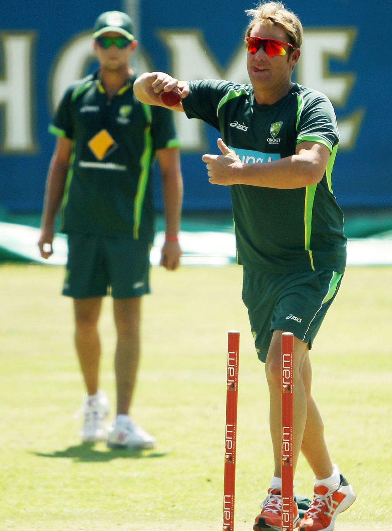 Shane Warne has a bowl during a nets session, Cape Town, February 27, 2014