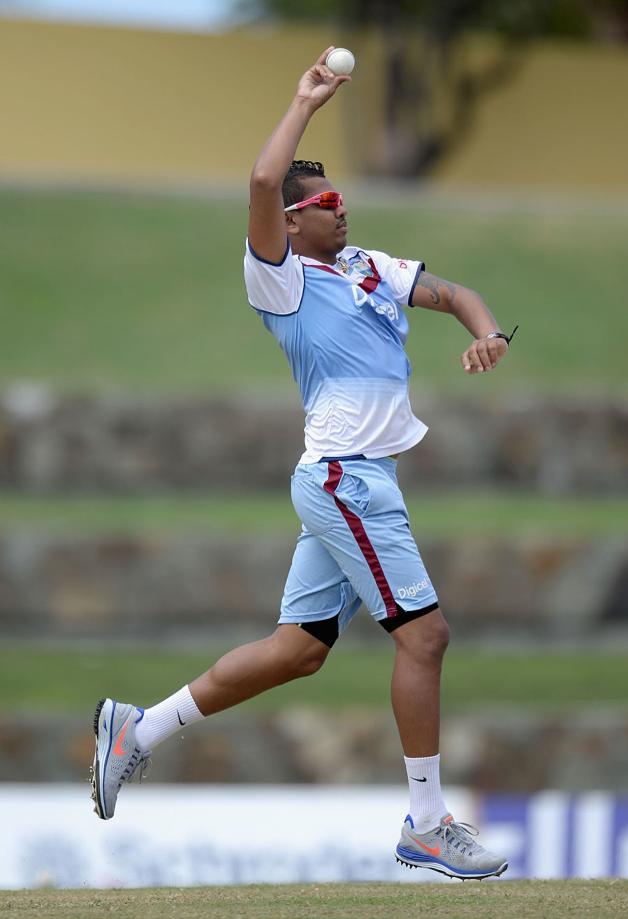 Sunil Narine bowls in the nets, North Sound, February 27, 2014
