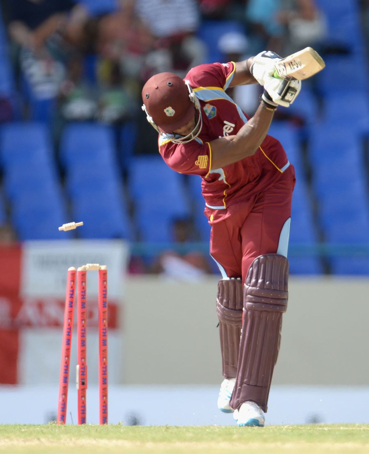 Kirk Edwards was bowled cheaply, West Indies v England, 1st ODI, North Sound, February, 28, 2014