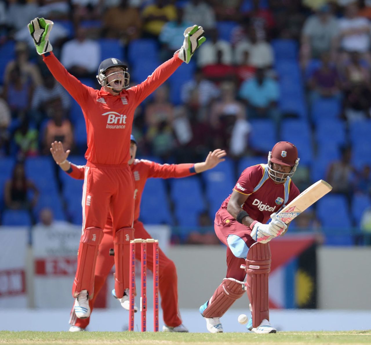 Darren Bravo fell lbw, West Indies v England, 1st ODI, North Sound, February, 28, 2014