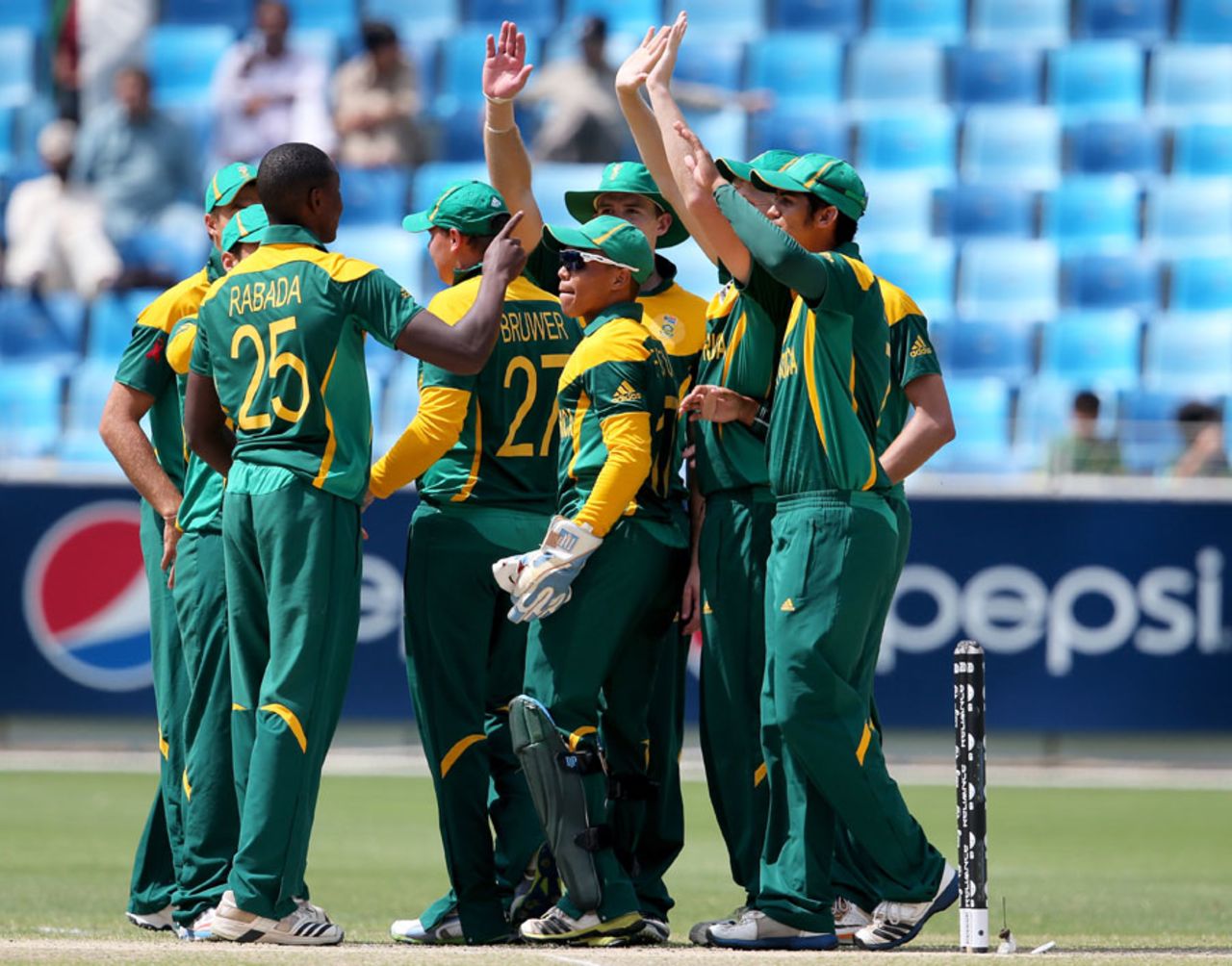 The South Africa players celebrate after a wicket, Pakistan v South Africa, Final, Under-19 World Cup, Dubai, March 1, 2014