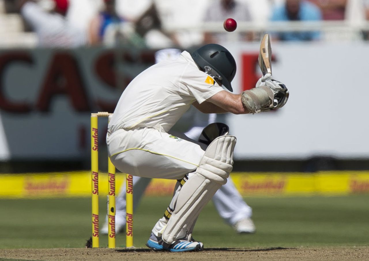 Chris Rogers ducks under a bouncer, South Africa v Australia, 3rd Test, Cape Town, 1st day, March 1, 2014