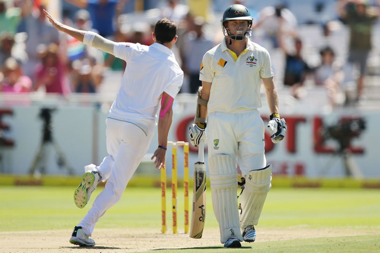 Dale Steyn gives Chris Rogers a send-off, South Africa v Australia, 3rd Test, Cape Town, 1st day, March 1, 2014